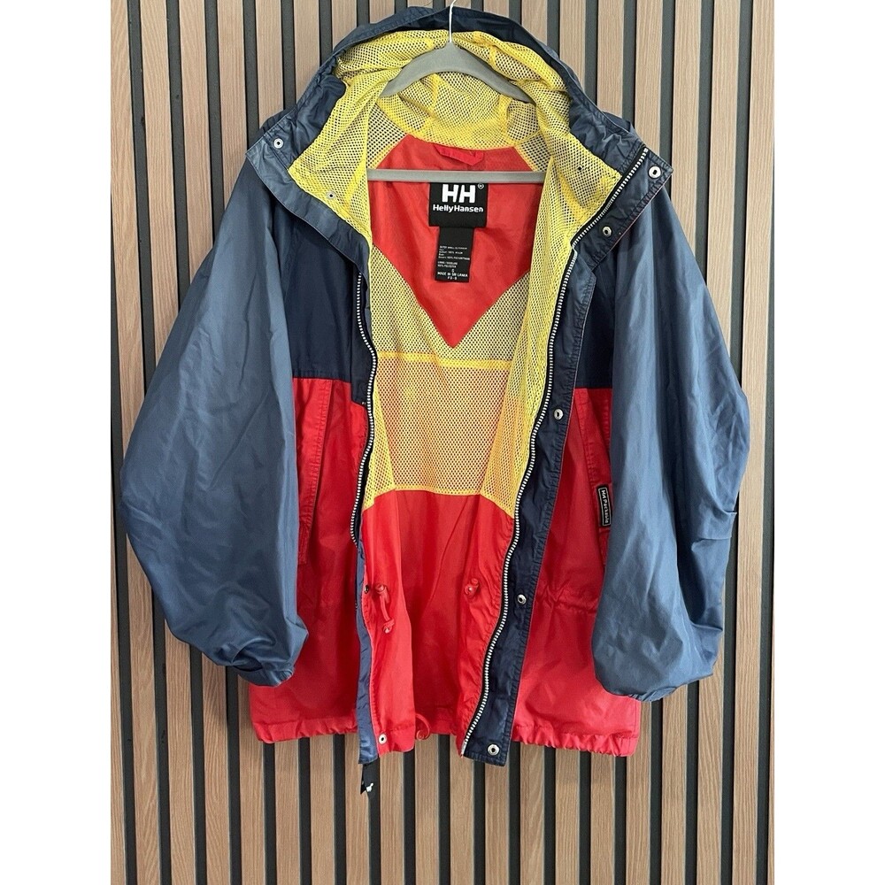 Vintage 90s Helly Hansen Sailing Color Block Rain Jacket Men's S-M Red Blue - Picture 6 of 14